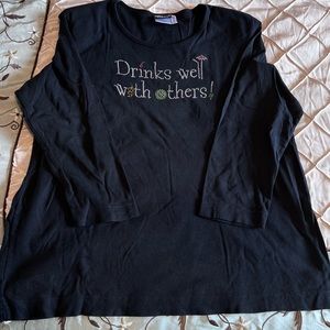 Fun & Blingy Black Long Sleeved Scoop Neck T-Shirt - XL